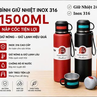 BÌNH GIỮ NHIỆT INOX 316 1500ML NẮP CỐC (T30)