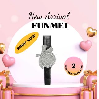 SET ĐỒNG HỒ NỮ CHÍNH HÃNG FUNMEI F1400 DÂY DA MẶT NƠ ĐÍNH ĐÁ CZ FULLBOX TEM HÃNG