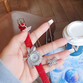 SET ĐỒNG HỒ NỮ CHÍNH HÃNG FUNMEI F1400 DÂY DA MẶT NƠ ĐÍNH ĐÁ CZ FULLBOX TEM HÃNG