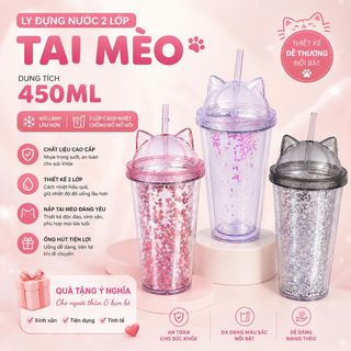 LY ĐỰNG NƯỚC 2 LỚP HÌNH TAI MÈO 450ml (T50)