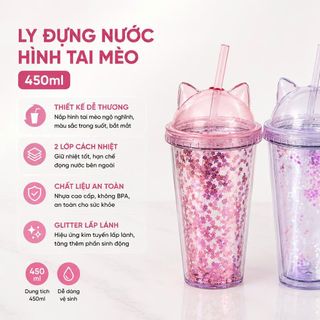 LY ĐỰNG NƯỚC 2 LỚP HÌNH TAI MÈO 450ml (T50)