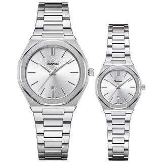 ĐỒNG HỒ COUPLE CHÍNH HÃNG FUNMEI F8035 DÂY THÉP BẠC FULLBOX TEM HÃNG