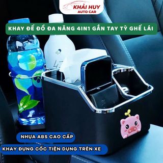 (BÁN SỈ) Khay Để Đồ Ô Tô 4in1 Gắn Tay Tì Ghế Lái Mix Logo Các Loại– Giá Đỡ Cốc & Phụ Kiện Tiện Dụng Khaihuyauto