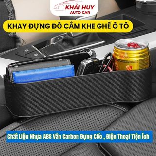 (BÁN SỈ) Khay Đựng Đồ Đa Năng Gắn Khe Ghế Ngồi Xe Hơi Tiện Dụng - Chất Liệu Nhựa ABS Vân Carbon - Khải Huy Auto Car