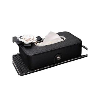 (BÁN SỈ) Hộp Giấy Ăn Hoa Trà Trắng vÀ Hồng Bọc Da PU Cao Cấp Đính Đá Để Ô Tô - Hộp Đựng Giấy Ăn Trên Xe Hơi