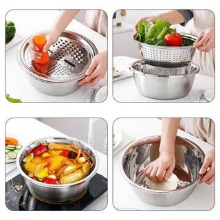 BỘ RỔ NẠO INOX 3 CHI TIẾT ĐA NĂNG TIỆN LỢI (T100)