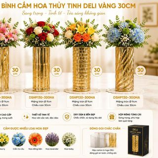 BÌNH CẮM HOA THUỶ TINH VÀNG 30cm DSHP130-300HA (T6)