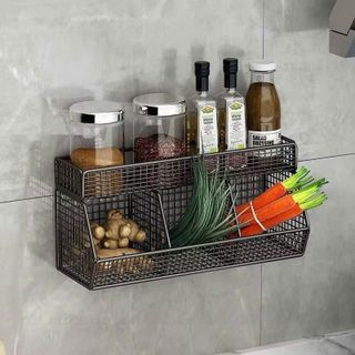Kệ Đựng Đồ Gia Vị Hành Tỏi 3 Ngăn 2 Tầng Treo Tường Đa Năng Dán Tường Tặng Kèm Miếng Dán