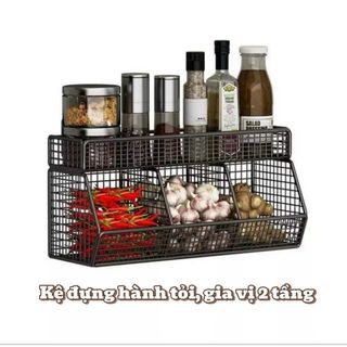 Kệ Đựng Đồ Gia Vị Hành Tỏi 3 Ngăn 2 Tầng Treo Tường Đa Năng Dán Tường Tặng Kèm Miếng Dán