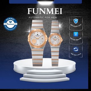 ĐỒNG HỒ COUPLE CHÍNH HÃNG FUNMEI FIV DÂY THÉP VÀNG VÀ DEMI FULLBOX