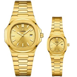 ĐỒNG HỒ COUPLE CHÍNH HÃNG FUNMEI F8020 DÂY THÉP HỒNG VÀNG MẶT VUÔNG FULLBOX