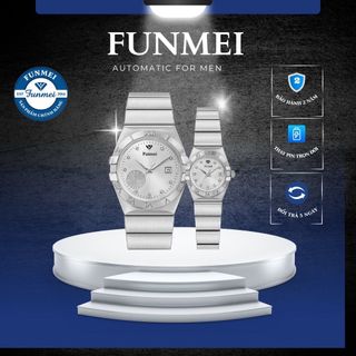 ĐỒNG HỒ COUPLE CHÍNH HÃNG FUNMEI FIV DÂY THÉP BẠC FULLBOX