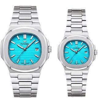 ĐỒNG HỒ COUPLE CHÍNH HÃNG FUNMEI F8020 DÂY THÉP BẠC MẶT VUÔNG FULLBOX