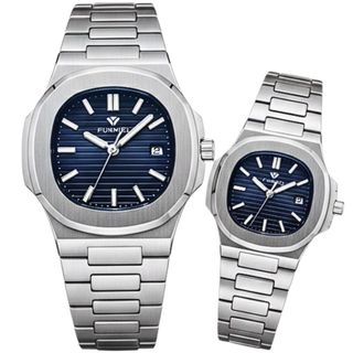 ĐỒNG HỒ COUPLE CHÍNH HÃNG FUNMEI F8020 DÂY THÉP BẠC MẶT VUÔNG FULLBOX