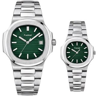 ĐỒNG HỒ COUPLE CHÍNH HÃNG FUNMEI F8020 DÂY THÉP BẠC MẶT VUÔNG FULLBOX