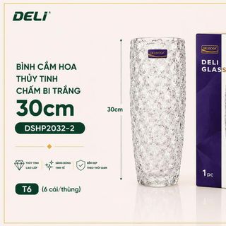 BÌNH CẮM HOA THUỶ TINH CHẤM BI TRẮNG 30CM DELI DSHP2032-2 (T6)