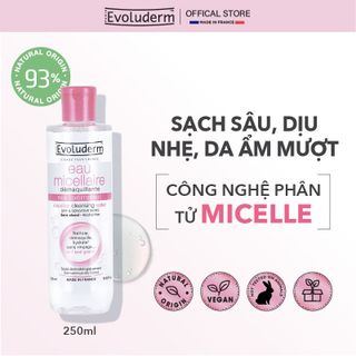 Nước tẩy trang thiên nhiên thuần chay Evoluderm dành cho da khô và nhạy cảm 250ml