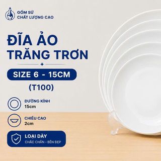 ĐĨA SỨ ẢO TRẮNG TRƠN SIZE 6 - 15CM (T100)