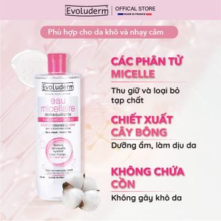 Nước tẩy trang thiên nhiên thuần chay Evoluderm dành cho da khô và nhạy cảm 250ml