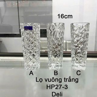 BÌNH CẮM HOA THUỶ TINH VUÔNG DELI 16cm HP27-3 (T24)