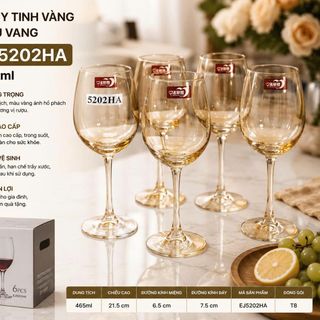 BỘ 6 LY THUỶ TINH VÀNG UỐNG RƯỢU VANG 465ml DELI EJ5202HA (T8)