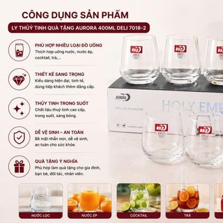 BỘ 6 LY THUỶ TINH QUÀ TẶNG AURORA 400ml DELI 7018-2 (T8)