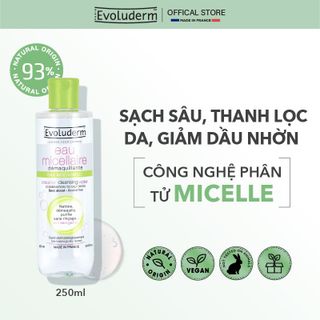 Nước tẩy trang thiên nhiên thuần chay Evoluderm dành cho da dầu mụn hỗn hợp 250ml (HSD 06/2027)