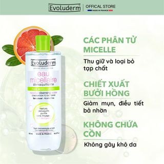 Nước tẩy trang thiên nhiên thuần chay Evoluderm dành cho da dầu mụn hỗn hợp 250ml (HSD 06/2027)