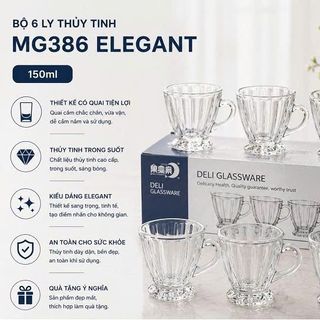 BỘ 6 LY THUỶ TINH MG386 ELEGANT 150ml CÓ QUAI (T12)