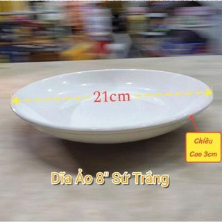 ĐĨA SỨ ẢO TRẮNG TRƠN SIZE 8 - 20CM (T60)