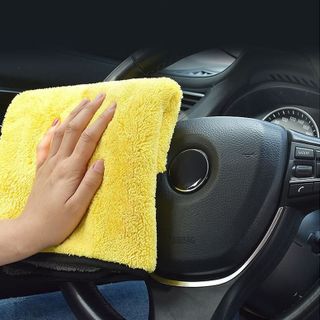 Khăn dày, khăn lau ô tô, xe hơi, lau kính lau tay màu vàng, 2 lớp Microfiber mềm mịn, siêu thấm cao cấp