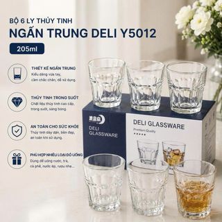 BỘ 6 LY THUỶ TINH NGẤN LOẠI TRUNG 205ml DELI Y5012 (T12)