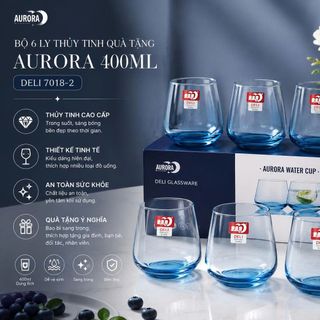 BỘ 6 LY THUỶ TINH QUÀ TẶNG AURORA 400ml XANH DELI 7018-2 (T8)