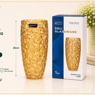 BÌNH CẮM HOA THUỶ TINH VÀNG CHẤM BI 25cm DELI DSHP2032-3 (T8)