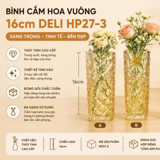 BÌNH CẮM HOA THUỶ TINH VUÔNG HỔ PHÁCH 16cm DELI HP27-3 (T24)