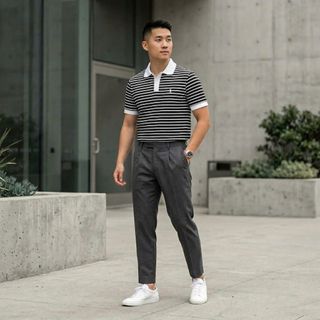 Áo Polo sọc nam.  Chất liệu cotton dệt QC.   Thiết kế logo thêu tinh tế xịn xò.