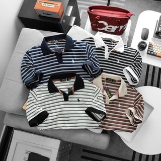 Áo Polo sọc nam.  Chất liệu cotton dệt QC.   Thiết kế logo thêu tinh tế xịn xò.