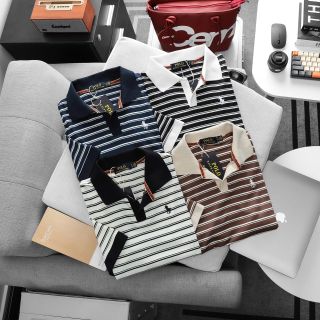 Áo Polo sọc nam.  Chất liệu cotton dệt QC.   Thiết kế logo thêu tinh tế xịn xò.