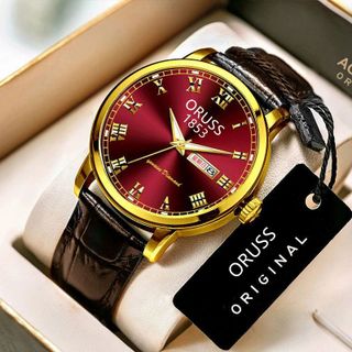 Đồng Hồ Nam Doanh Nhân Mặt Đỏ Ruby Dây Da ĐH31