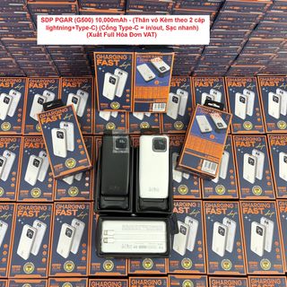 SẠC DỰ PHÒNG PGAR (G500) 10,000mAh - (Thân vỏ Kèm theo 2 cáp lightning+Type-C) (Cổng Type-C = in/out, Sạc nhanh)