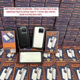 SẠC DỰ PHÒNG PGAR (G500) 10,000mAh - (Thân vỏ Kèm theo 2 cáp lightning+Type-C) (Cổng Type-C = in/out, Sạc nhanh)