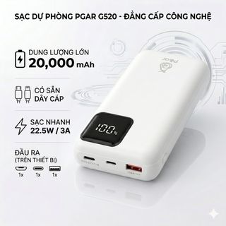SDP PGAR (G520) 20,000mAh - (Thân vỏ Kèm theo 2 cáp lightning+Type-C) (Cổng Type-C = in/out, Sạc nhanh)