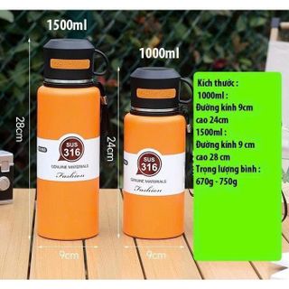 BÌNH GIỮ NHIỆT INOX 316 1000ML NẮP CỐC (T40)