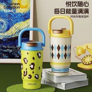 BÌNH GIỮ NHIỆT INOX 316 480ml QUAI XÁCH HOẠ TIẾT (T50)