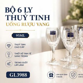 BỘ 6 LY THUỶ TINH UỐNG RƯỢU VANG 95ml GL3988 (T12)