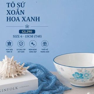 TÔ SỨ XOẮN HOA XANH GL290 SIZE 6 - 15CM (T48)