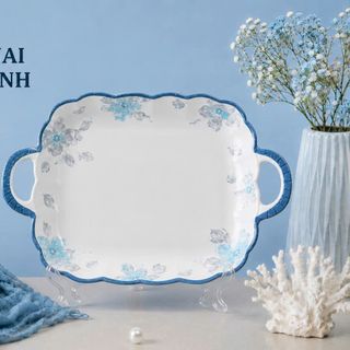 ĐĨA SỨ VUÔNG CÓ QUAI XOẮN HOA XANH GL290 (T40)