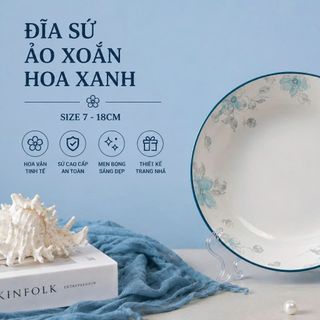ĐĨA SỨ ẢO XOẮN HOA XANH GL290 SIZE 7 - 18CM (T72)