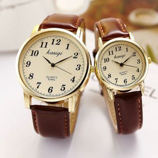 Đồng Hồ Đôi Dây Da Đen Viền Vàng Sang Trọng ĐH30