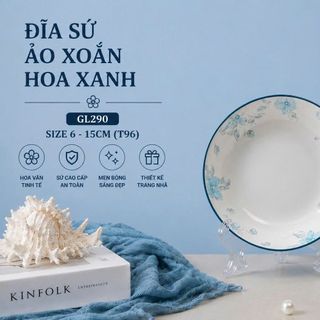 ĐĨA SỨ ẢO XOẮN HOA XANH GL290 SIZE 6 - 15CM (T96)